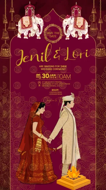 Elephant Themed Wedding Invitation Template Adorned With Natural Elements And Earthy Tones